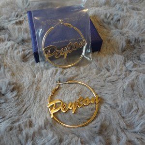 Handmade Personalized Hoop 2.5 inch Pierced Earrings - Name: Peyton